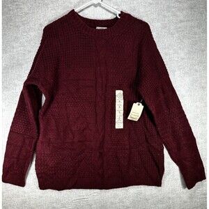 NEW St Johns Bay Size L Mens Pullover Sweater Maroon Crewneck Knit Long Sleeve